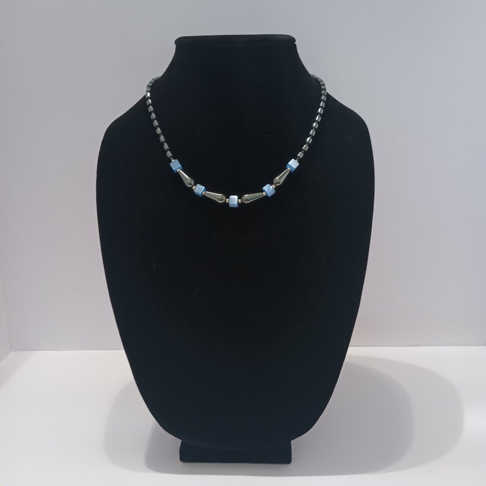 Elegant Silver and Blue Beaded Necklace